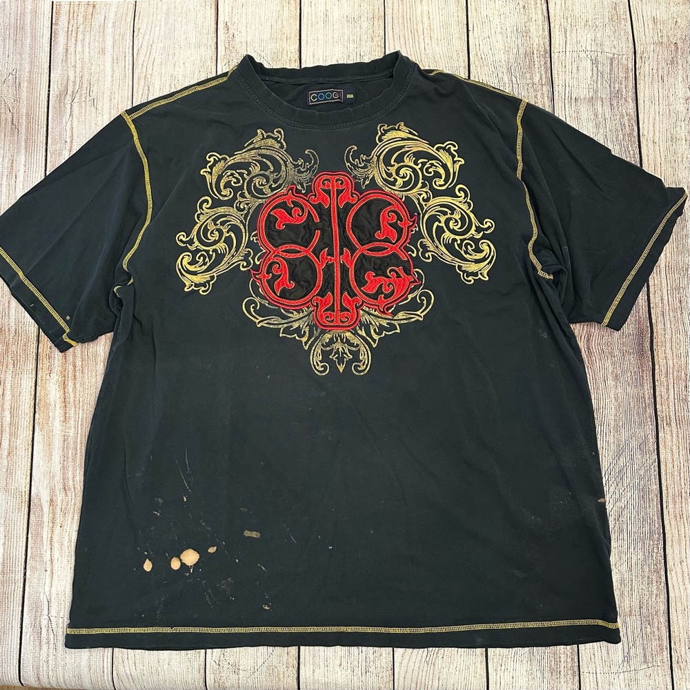 COOGI Black and Gold Graphic Men's Tee Size 2X Bleached vintage 90s Streetwear